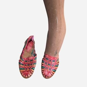 Pink rainbow leather huarache‎ sandals
